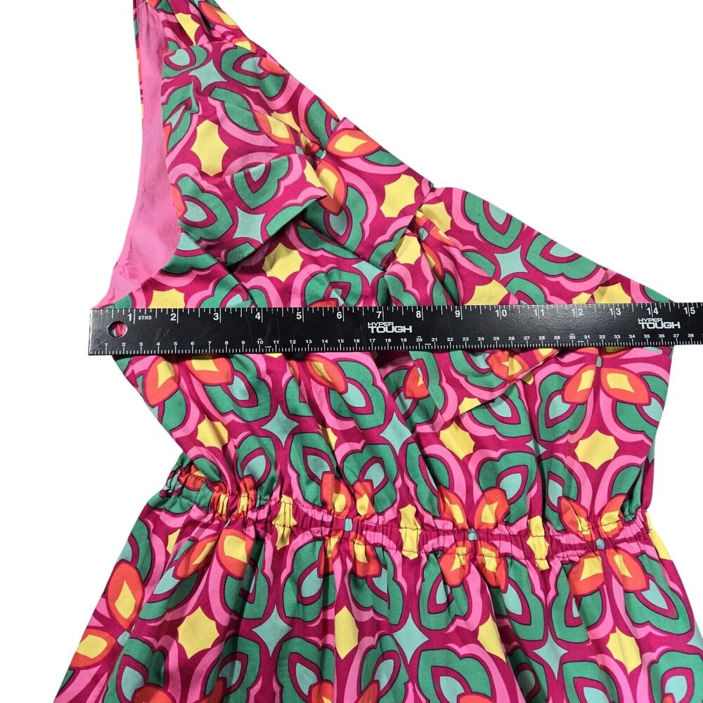 Ellen Ollie Sz 4 One Shoulder Dress Bow Bright Pink 80s 90s Southern Fit Flare - Picture 7 of 13